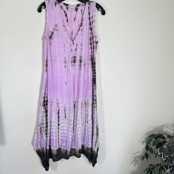 CITRON Santa Monica Colorful Tie Dye Maxi Tank Dress V-neck Purple Hanky hem M - Picture 1 of 4
